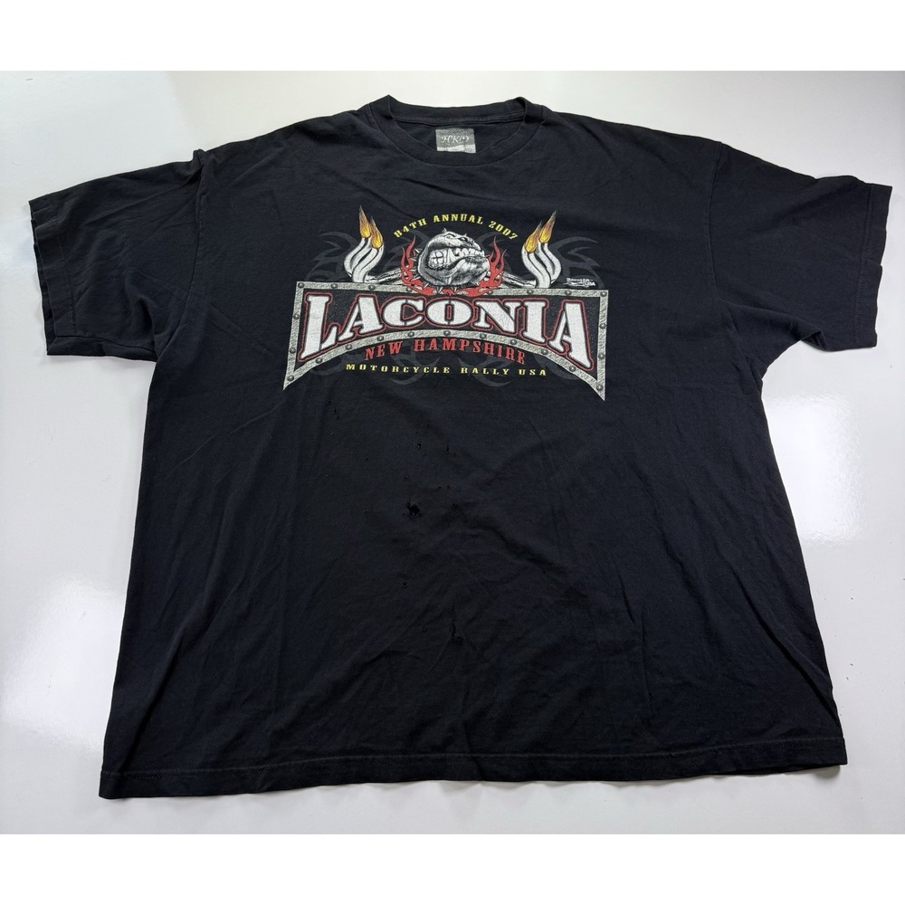 Vintage Laconia‎ 2007 Motorcycle rally T Shirt XXL black biker graphic tee